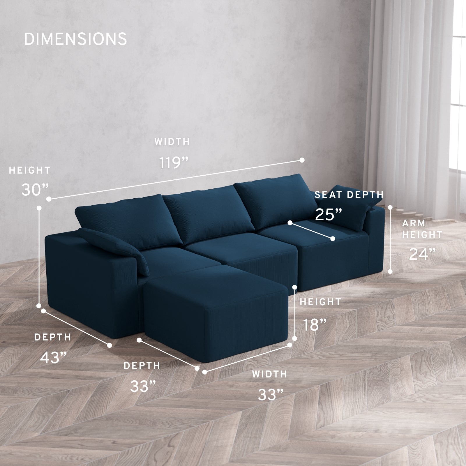 Modular Washable 3-Seater Sectional Cloud Sofa | Arden Weave in