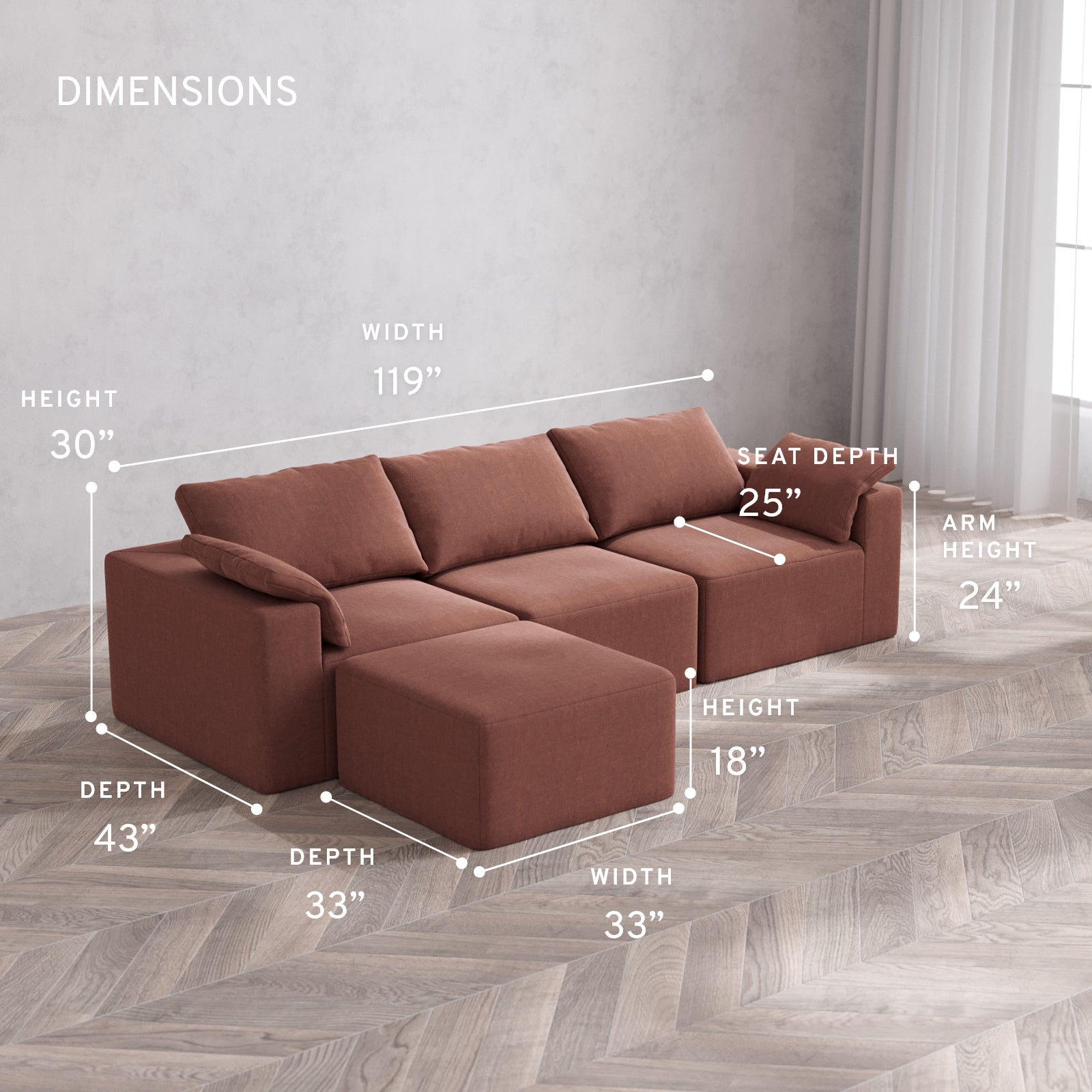 Modular Washable 3-Seater Sectional Cloud Sofa | Heirloom Velvet