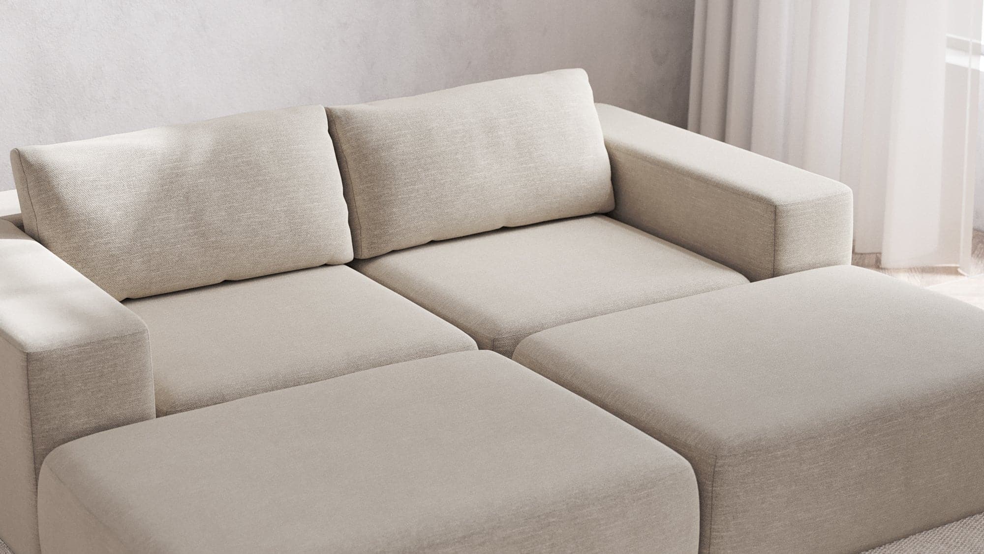 Modular 2 Seater Daybed Sofa Sectional Plush Twill in Sandstone