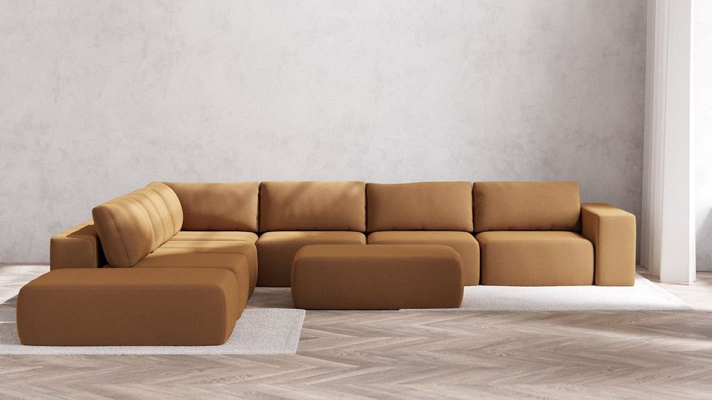 Modular 7-Seater Open Ends Corner Sectional | Ultra Suede in Cinnamon ...